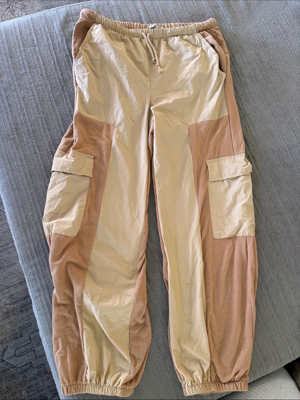 Two-Tone Cargo Joggers in Beige and Tan